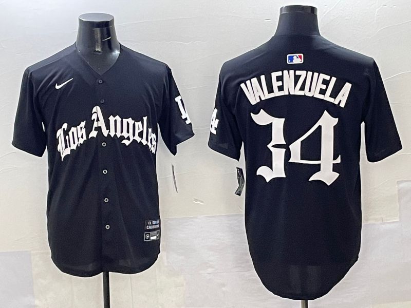 Men Los Angeles Dodgers #34 Valenzuela Black Five generations Joint Name 2025 Nike MLB Jersey style 31->los angeles dodgers->MLB Jersey
